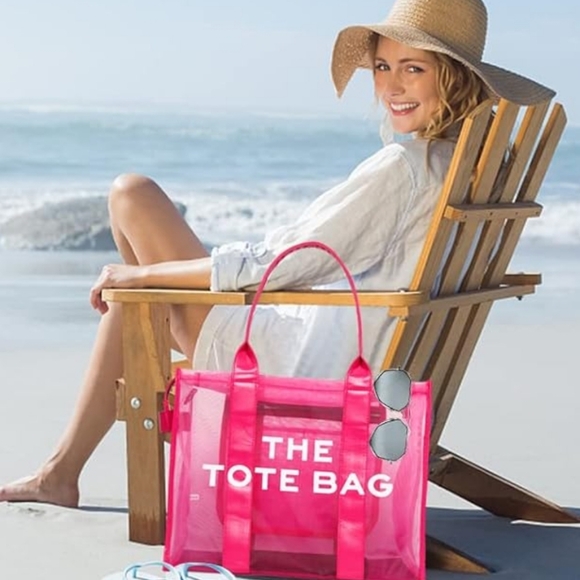 The Tote Bag Beach Pink Bag Mesh Clear Tote - Picture 2 of 11